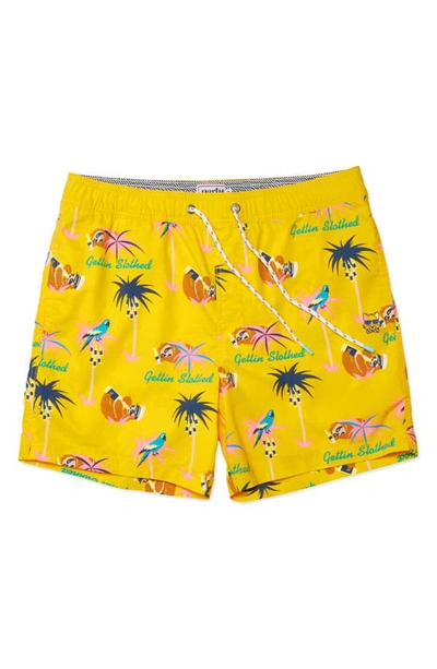 Party Pants Gettin' Slothed Swim Trunks In Yellow