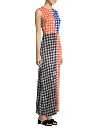Diane Von Furstenberg Colorblock Gingham Maxi Dress In Multi