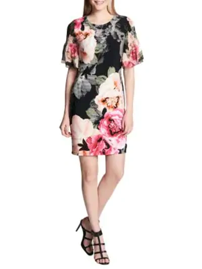 Calvin Klein Shirred Floral Sheath Dress In Black Floral