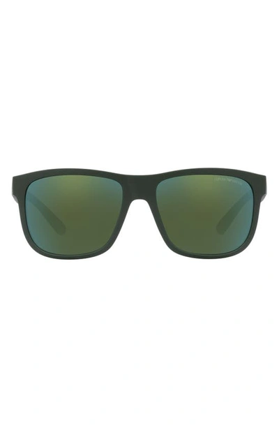 Armani Exchange 57mm Pillow Sunglasses In Matte Green / Green Petrol