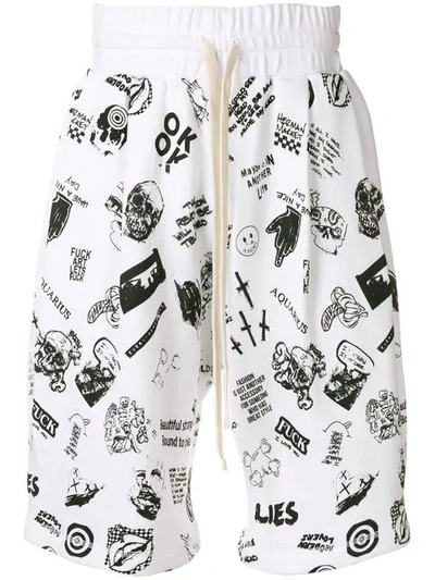 Herman Skull Print Shorts  In White