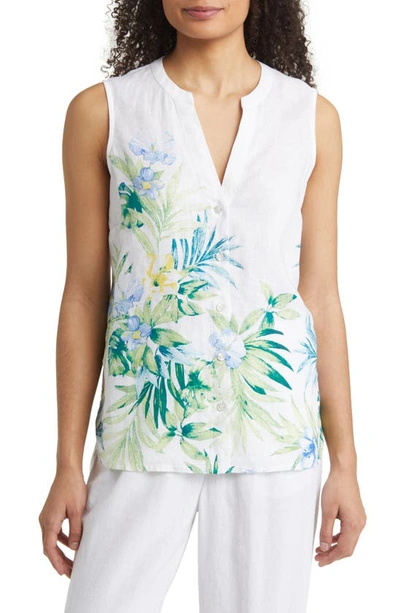Tommy Bahama Tropical Retreat Sleeveless Linen Blouse In White