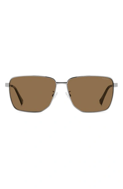 Polaroid 62mm Polarized Oversize Square Sunglasses In Ruthenium/ Bronze Polar