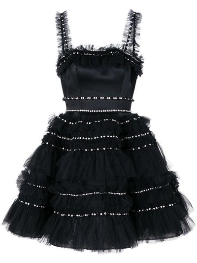 Viktor & Rolf Embellished Tulle Ruffle Mini Dress In Black