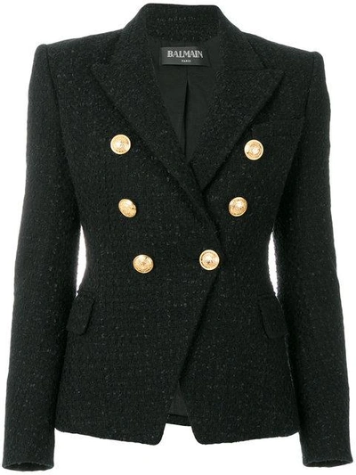 Balmain Button-embellished Tweed Jacket In Black