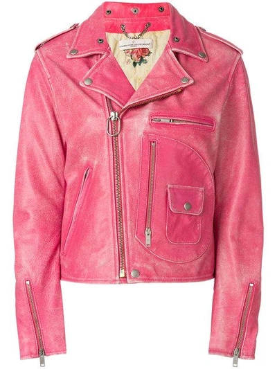 Golden Goose Chiodo Leather Jacket In Magenta