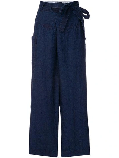 Pas De Calais Cropped Belted Trousers In Blue