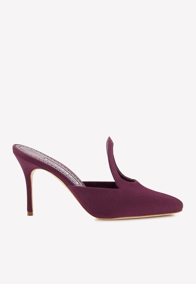 Manolo Blahnik Fugati 90 Cut-out Satin Mules In Purple