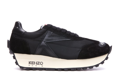 Kenzo Leather-trimmed Sneakers In Black