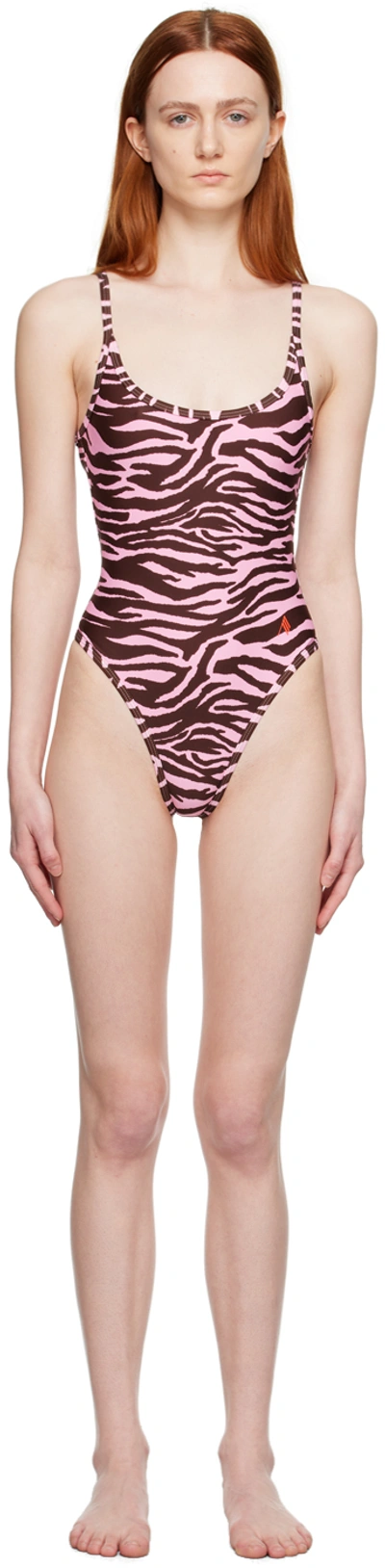Attico Zebra-printed Swimsuit In 463 Coffee/pink