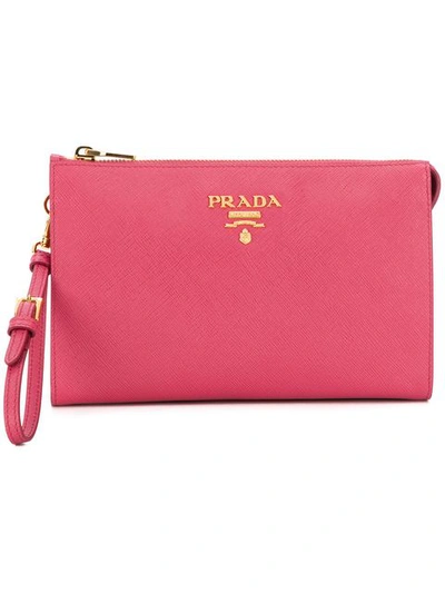 Prada Logo Plaque Clutch Bag In Pink