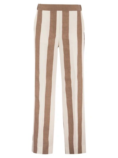 Antonelli Linen And Viscose Trousers In Beige/brown