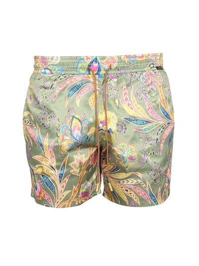 Etro Boxer Swimsuit With Print In Green
