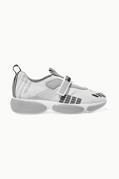 Prada Cloudbust Allacciate Logo-embossed Rubber And Leather-trimmed Mesh Sneakers In Talcobianco
