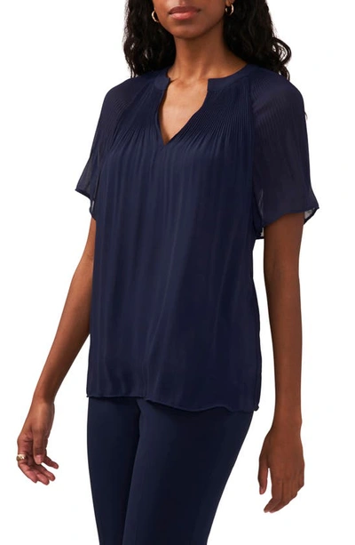 Halogen Release Pleat Blouse In Classic Navy
