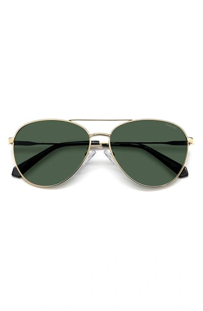 Polaroid 60mm Polarized Aviator Sunglasses In Gold Green/ Green Polarized