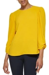 Dkny Ruched 3/4 Sleeve Blouse In Cumin
