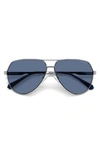 Polaroid 62mm Polarized Aviator Sunglasses In Ruthenium/ Blue Polarized