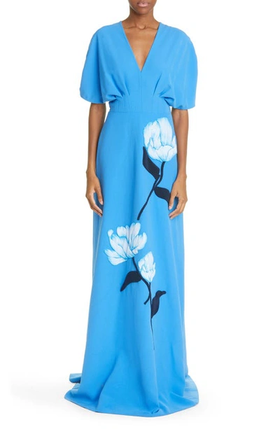 Lela Rose Women's Short-sleeve Floral-appliqu Gown In Cornflower Blue |  ModeSens