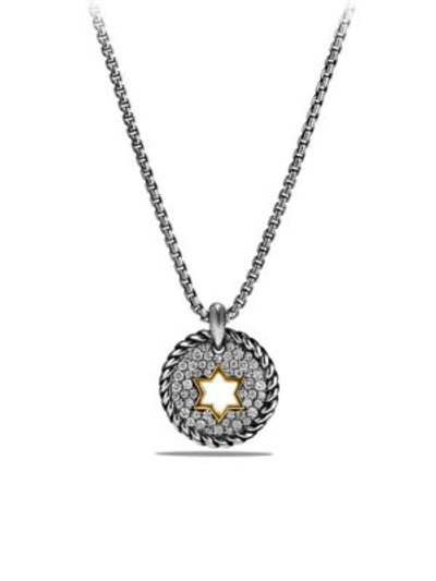 David Yurman Cable Collectibles Star Of David Charm Necklace With Diamonds And 18k Gold In Silver Gold