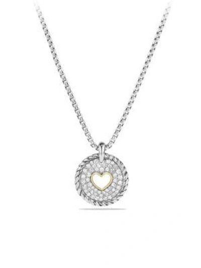 David Yurman Cable Collectibles Heart Charm Necklace With Diamonds And 18k Gold In Silver-gold