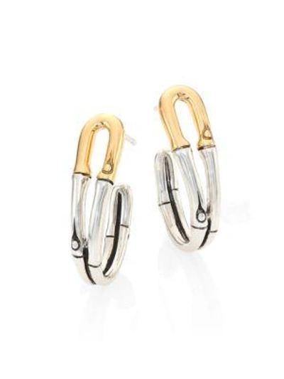 John Hardy Bamboo 18k Yellow Gold & Sterling Silver Hoop Earrings In Silver-gold