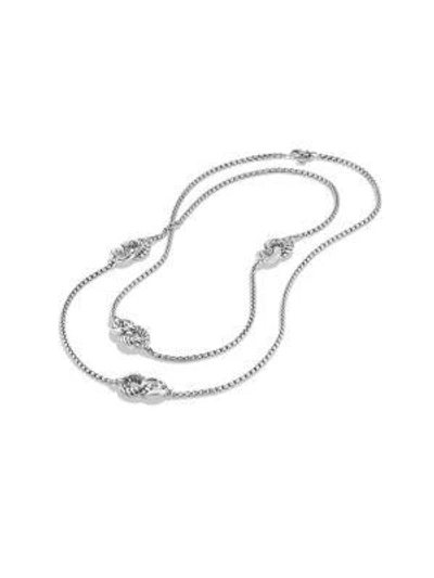 David Yurman Belmont Curb Link Four Station Necklace With Diamonds In Silver