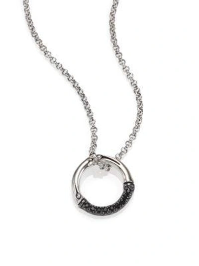 John Hardy Bamboo Black Sapphire & Sterling Silver Round Small Pendant Necklace In Silver-black