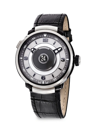 Fabergé Visionnaire Dtz 18k White Gold & Sapphire Men's Watch In Black