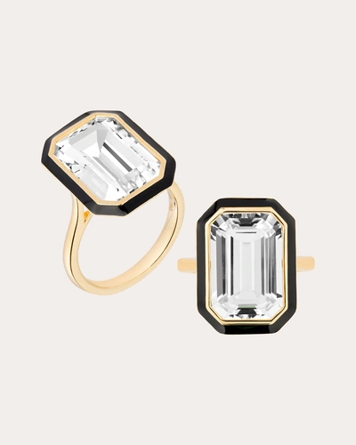 Goshwara Women's Rock Crystal & Black Enamel Emerald-cut Ring 18k Gold