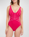 Profile By Gottex Line Up V-neck One-piece Swimsuit In Dark Fuchsia