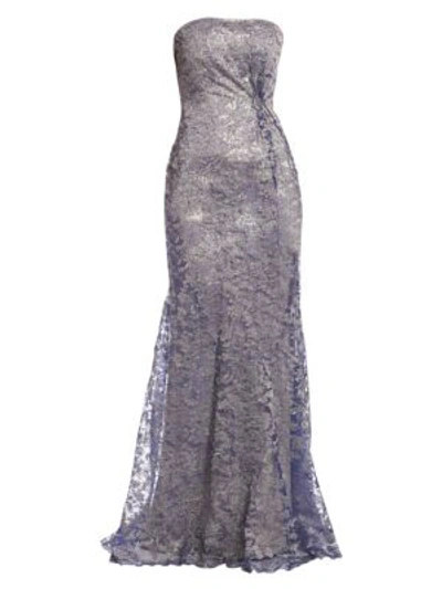 Rene Ruiz Strapless Floral Gown In Periwinkle