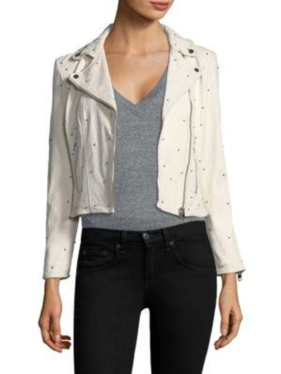 Lamarque Piper Studded Lamb Leather Moto Jacket In White