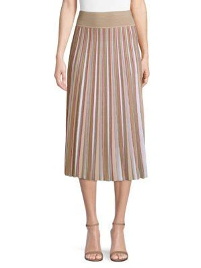 Agnona Merino Wool Pleated Skirt In Beige