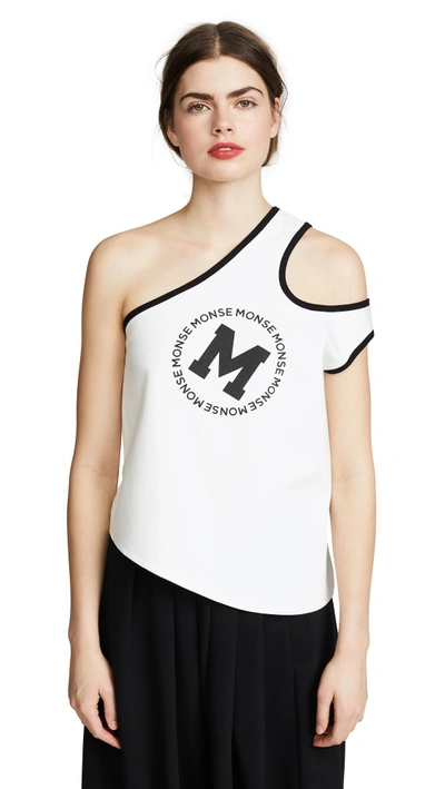 Monse One Shoulder Tank Top In White/blue