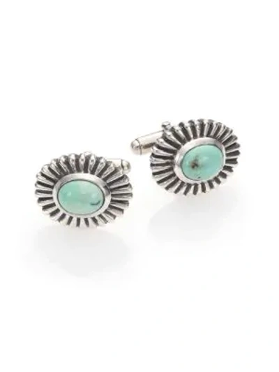 King Baby Studio Turquoise Concho Cuff Links In Silver Turquoise