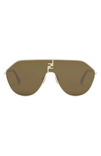 Fendi Men's Ff Match Metal Shield Sunglasses In Gold/brown Solid