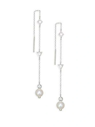 Anzie Cléo Freshwater Pearls & Sapphire Silver Chain Earrings