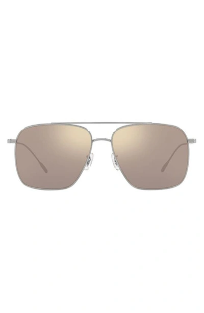 Oliver Peoples Dresner 56mm Polarized Pilot Sunglasses In Silver Mirror