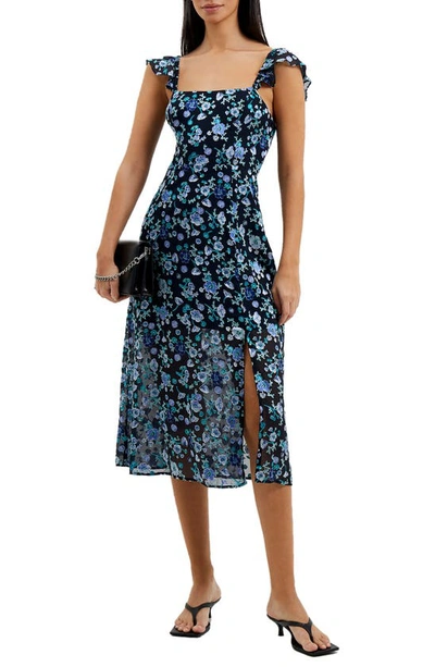 French Connection Bette Floral Satin Burnout Dress In Multi