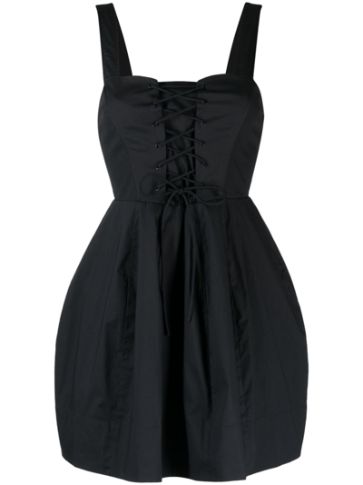 Staud Sutton Lace-up Stretch Cotton Dress In Black