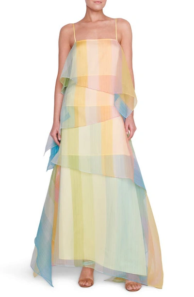 Staud Kyla Stripe Tiered Cocktail Dress In Yellow | ModeSens