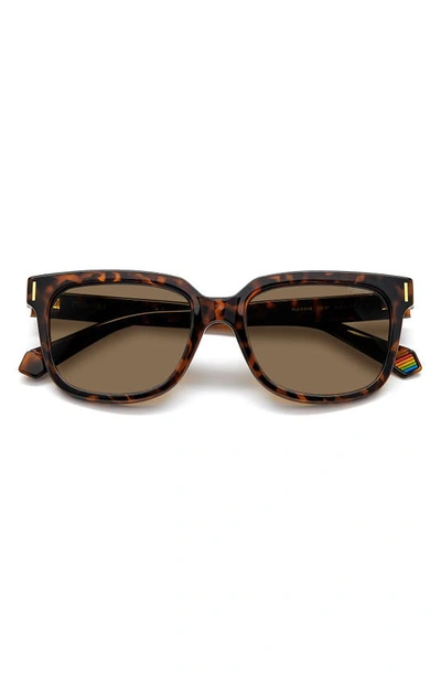 Polaroid 54mm Polarized Rectangular Sunglasses In Havana/ Bronze Polar