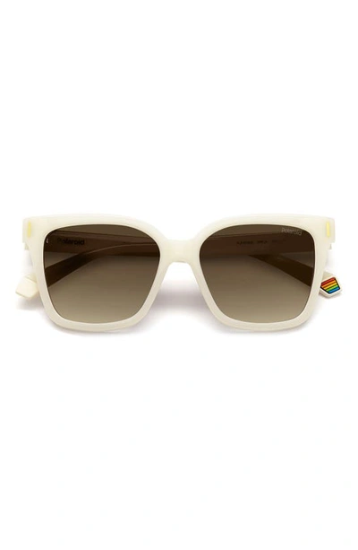 Polaroid 54mm Polarized Cat Eye Sunglasses In White/ Brown Grad Polar