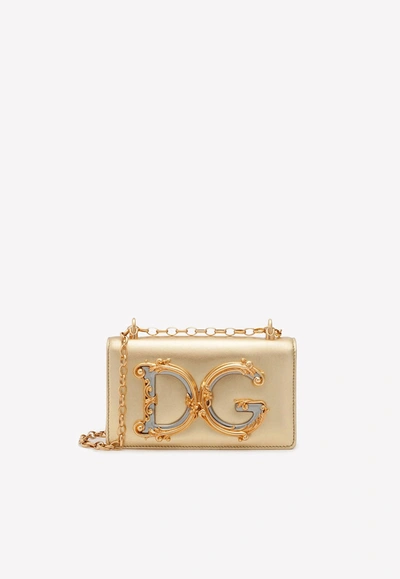 Dolce & Gabbana Dg Girls Shoulder Bag In Nappa Mordoré Leather In Gold