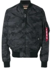 Alpha Industries Camouflage Print Bomber Jacket In Black