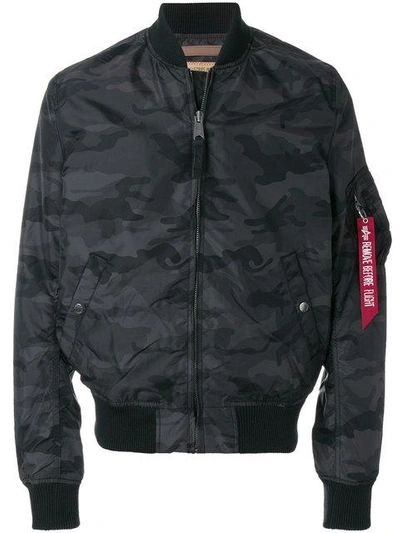Alpha Industries Camouflage Print Bomber Jacket In Black