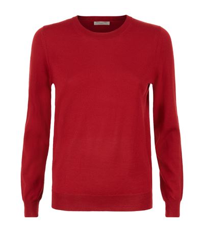 Burberry Check Detail Merino Wool Sweater In Red | ModeSens