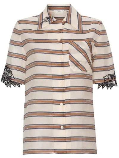 Fendi Oversized Stripe Print Embroidered Shirt In Pink