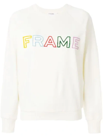 Frame Embroidered French Cotton-terry Sweatshirt In White